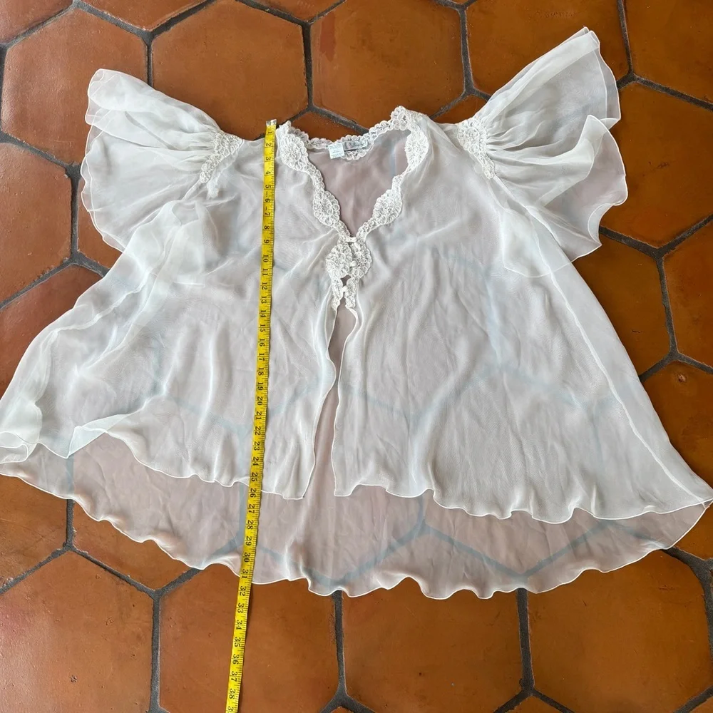 Etienne Vintage Sheer CHIFFON Babydoll Pearls LACE Frilly Wedding Robe 60’s L